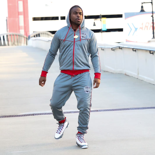 Taylored Gray and Red Sweatsuit
