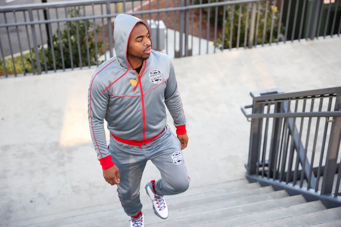 Taylored Gray and Red Sweatsuit